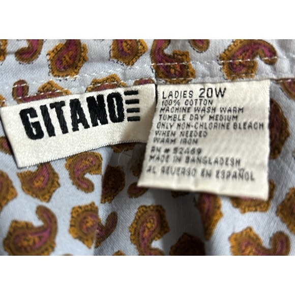 Vintage Gitano Women's  Button Down Blue‎ With Brown Paisley Size 20W - Picture 4 of 4